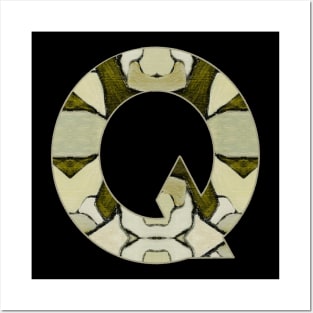 Letter Q Monogram Initial Olive Green Pearl White Aesthetic Abstract Pattern Painting On Canvas Posters and Art